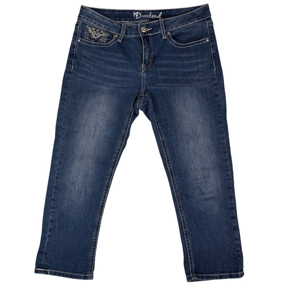 ND Weekend Y2K Low Rise Capri Jeans Embellished Cross Bling Women 6 - Picture 2 of 14